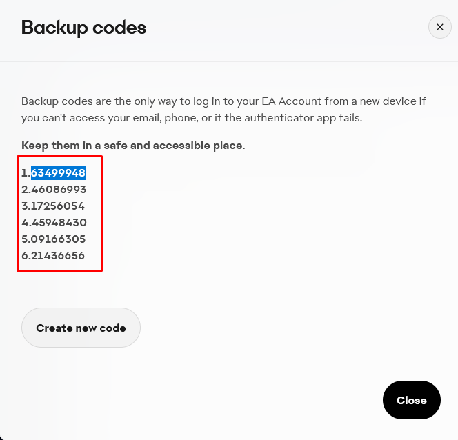 Backup Codes